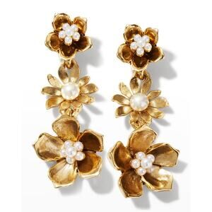 Oscar De La Renta Carryover Dangling Flower Earrings Gold - One Size